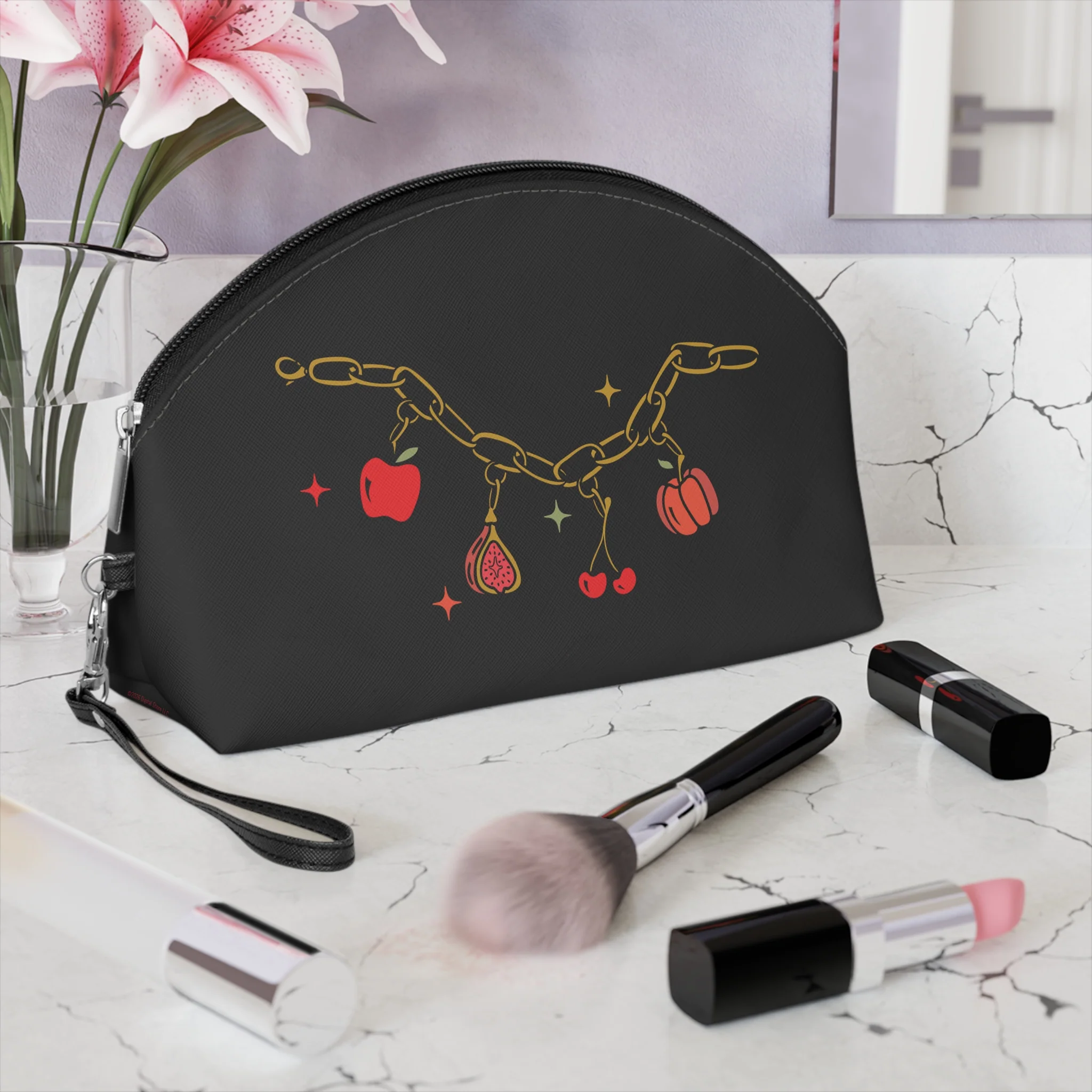 Forbidden Fruits Charms Cosmetic Makeup Bag Black - Image 3