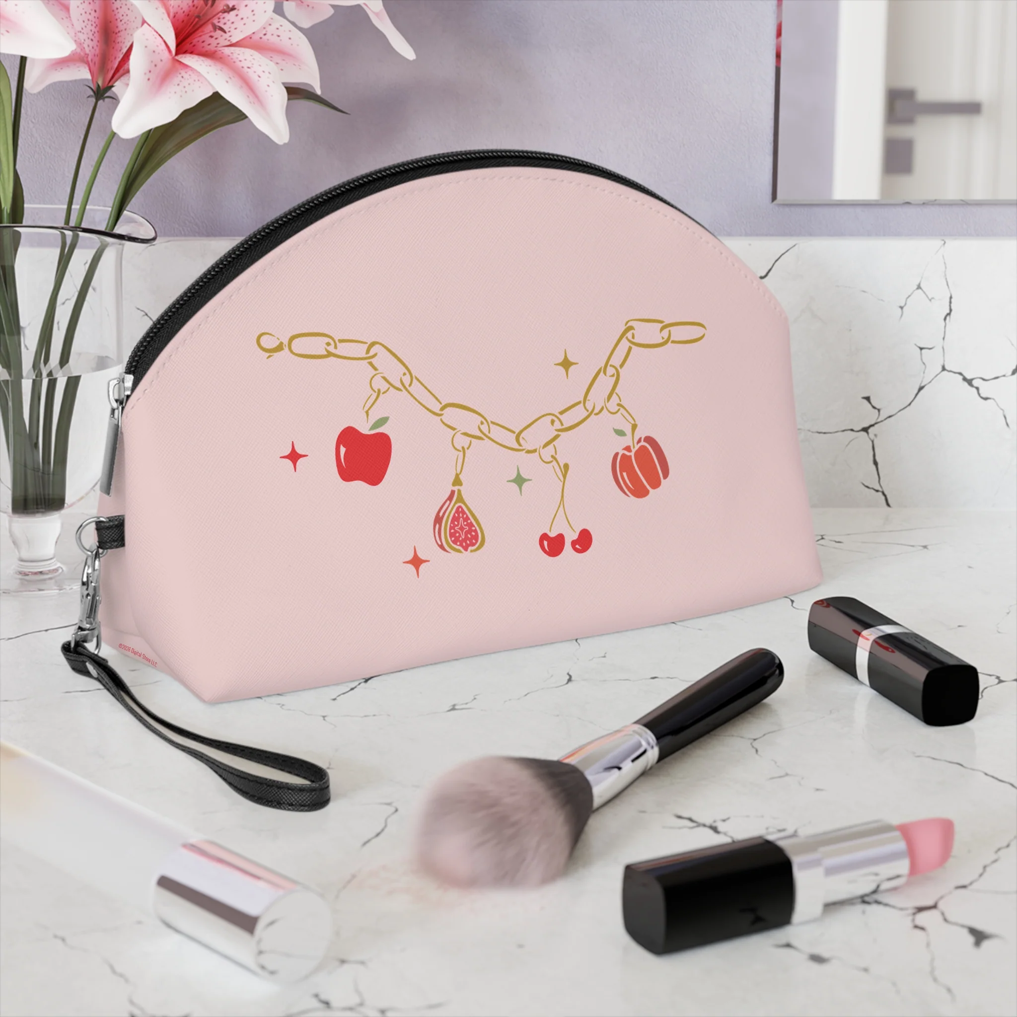 Forbidden Fruits Charms Cosmetic Makeup Bag Pink - Image 3