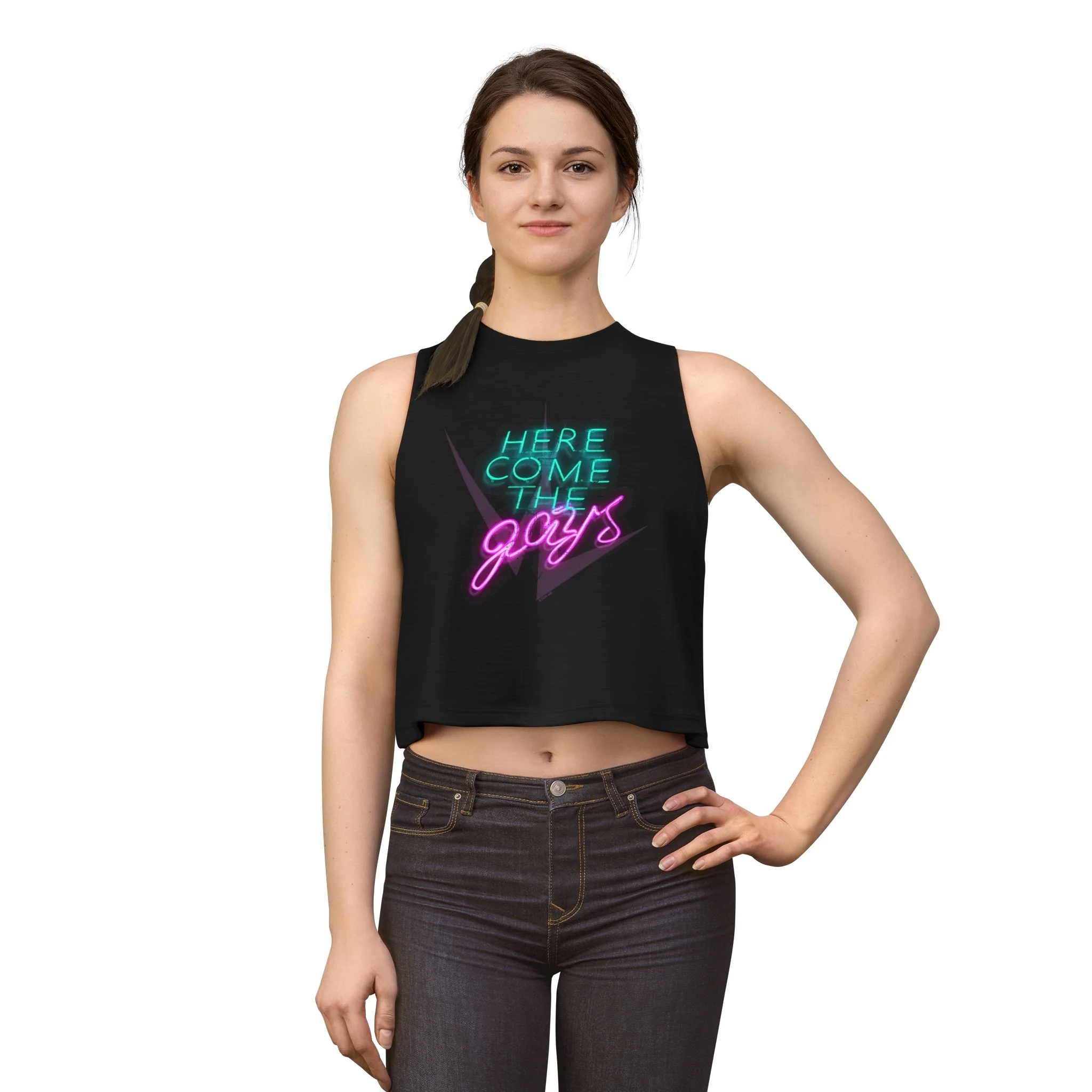 The Vampire Lestat Here Comes the Gays Neon Pride Crop Tank Top - Image 2